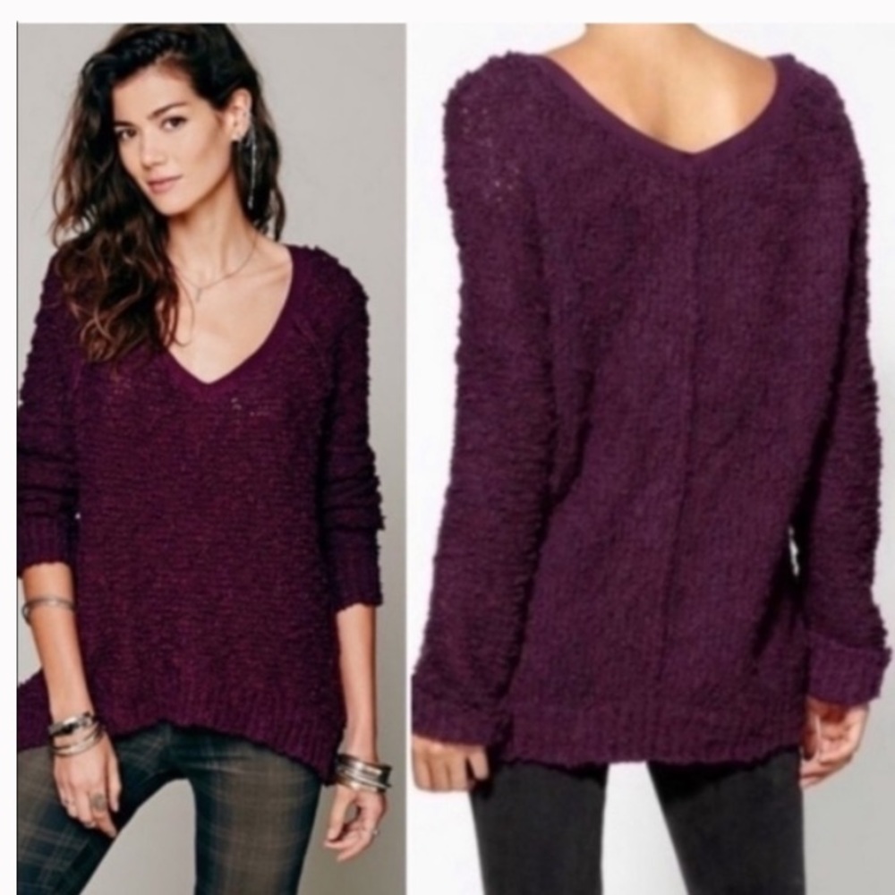 Free People Plum Popcorn Knot Sweater